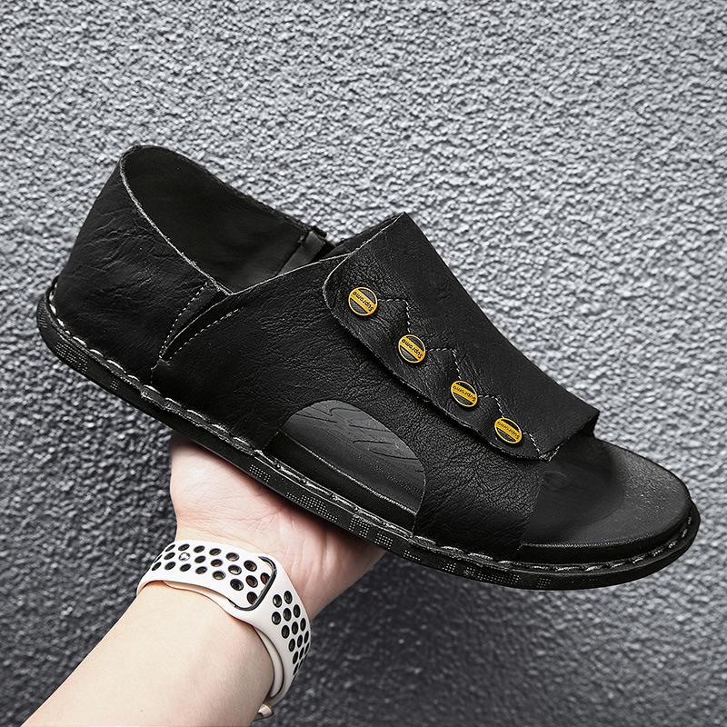 2025 spring and summer men's leather sandals, trendy breathable soft-soled men's shoes outdoor, foot shoes