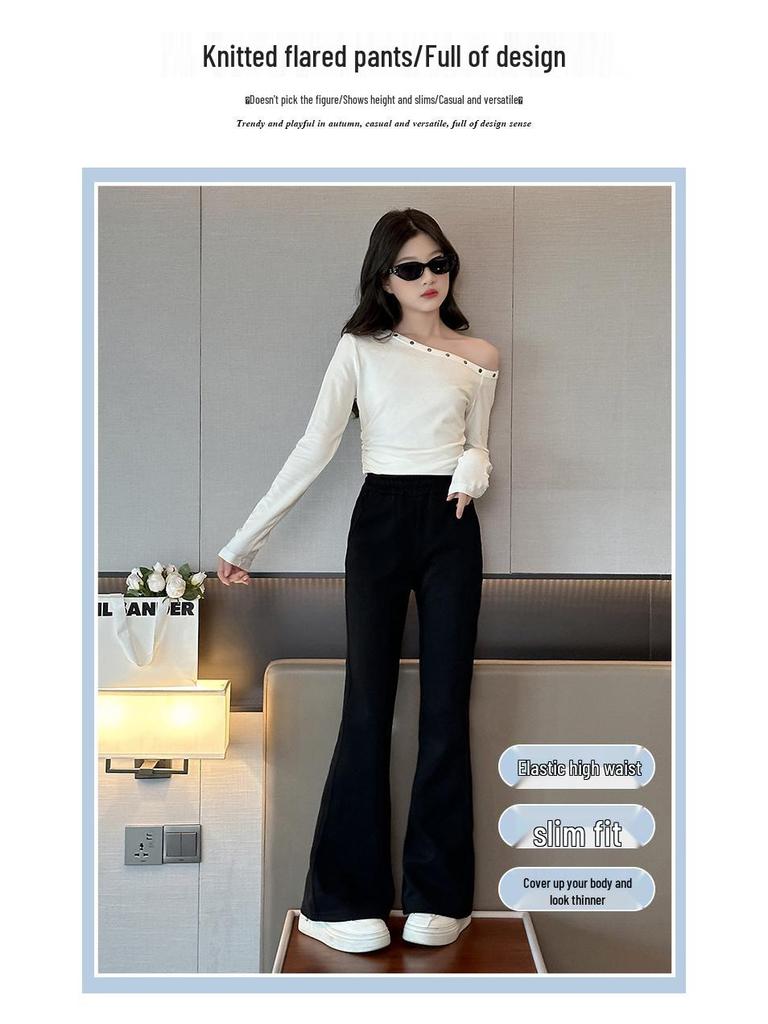 2025 Autumn/Winter Fashionable Elastic Flared Pants for Girls