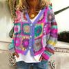 Womens Soft Knit Cardigan Sweater With 3D Print Design Loose Fit Casual Open Front Long Sleeve Pullover