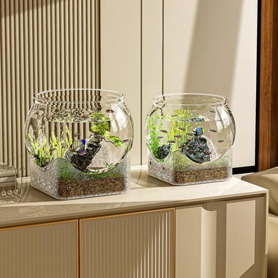 Průhledná kulatá akvarijní mísa pro rybu Betta, zlatou rybku, želvu, plastové akvárium pro rybu Betta, stolní kulaté PET akvárium pro domácí a kancelářskou dekoraci