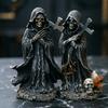 Dunkle Kapuzen-Totenkopf-Figur zur Regaldekoration, 15 cm hoch, saisonaler Raumakzent für Eingangsbereich, Wohnzimmer und Party-Dekoration