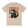Catzilla Monster Vintage Tshirt Japanese Cat Soft Graphic Homme Casual Cotton Unisex Unisex T Shirt Summer New Fashion Streetwear
