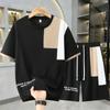 Completo da Uomo Taglie Forti 2 Pezzi, T-shirt a Blocchi di Colore Traspirante e Set di Pantaloncini (6XL-12XL)