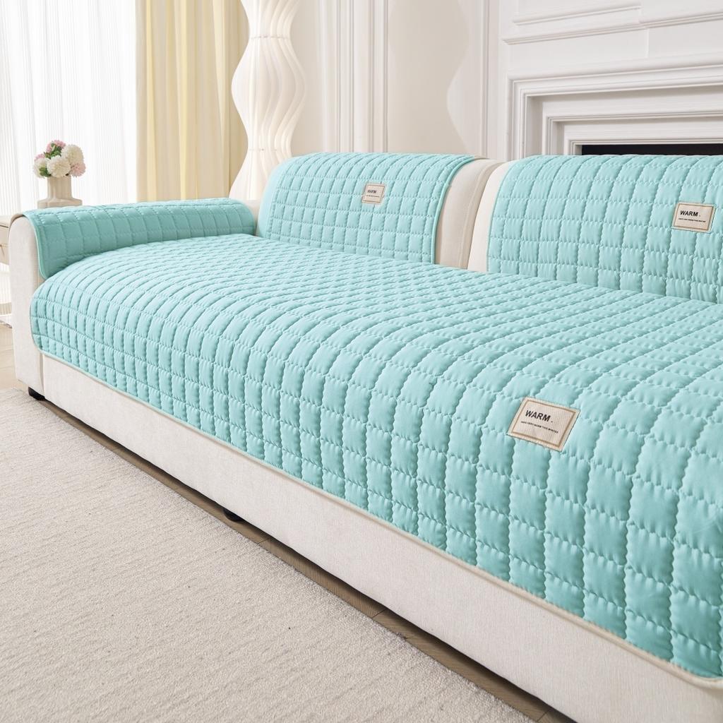 Snowflake Lace Decored Waffle Quilting Thicken Sofa Cover, Anti-Slip Sofa Towel For Living Room All Seasons Furture Decor