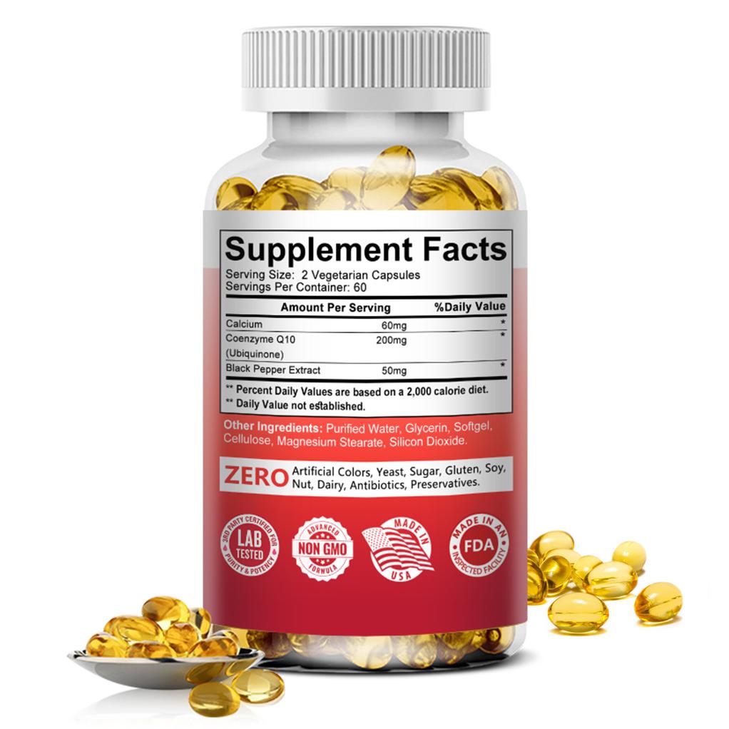 Bcuelov CoQ10 200mg Capsules, con Black Pepper Extract - 120 Count