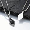 Geometric Natural Stone Pendant Necklace For Men Women, Stainless Steel Square Chain, Cool Silver Color Jewelry