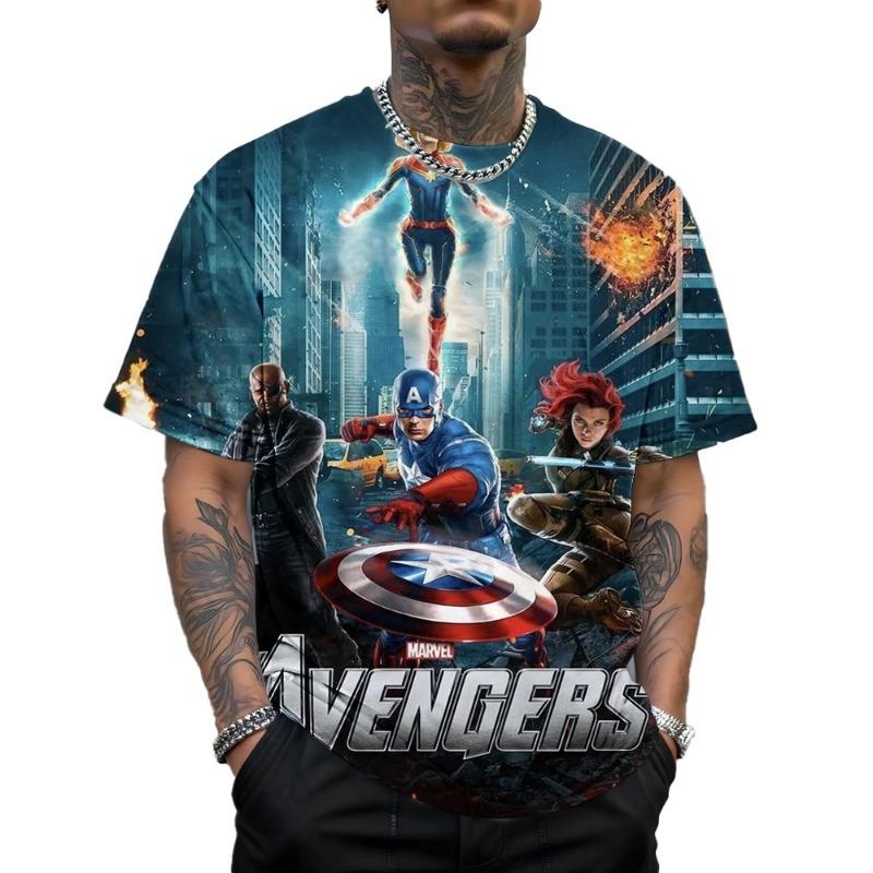 2026 Summer Disney New Men's Fashion Loose Avengers Printed Round Neck Short Sleeve T-shirt Casual Daily Top
