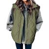 Veste Matelassée à Capuche pour Femme Color Block Manches Raglan Fermeture Éclair Devant Manteau Décontracté Coupe Ample