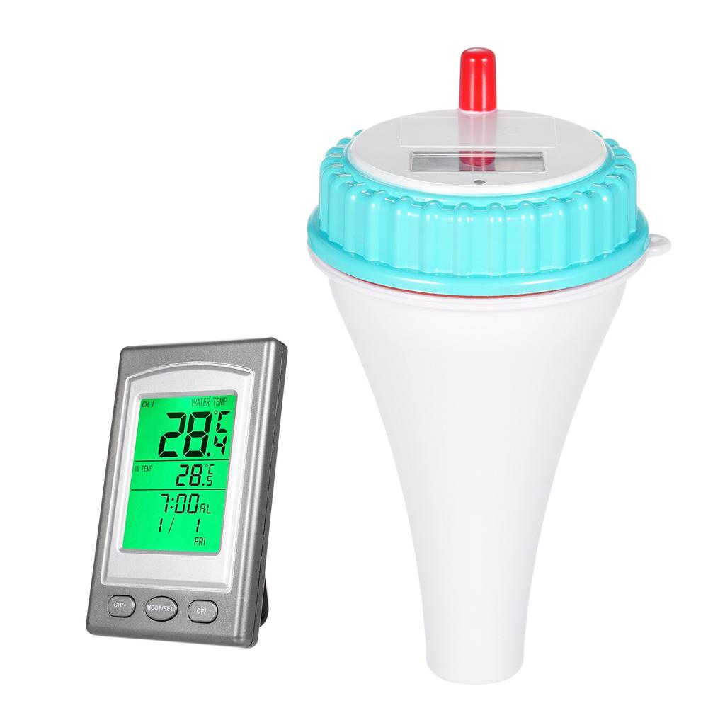 Kabelloses schwimmendes Poolthermometer Solarbetrieben Digitalthermometer für Whirlpools Spas Schwimmbäder Aquarien mit 300 Fuß Reichweite Dual-Anzeige FCelsius