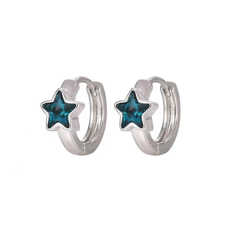 Personality Versatile Blue Star Ear Buckle Female Sweet Cool Spice Girl Temperament Niche Design Sense Earrings Earrings