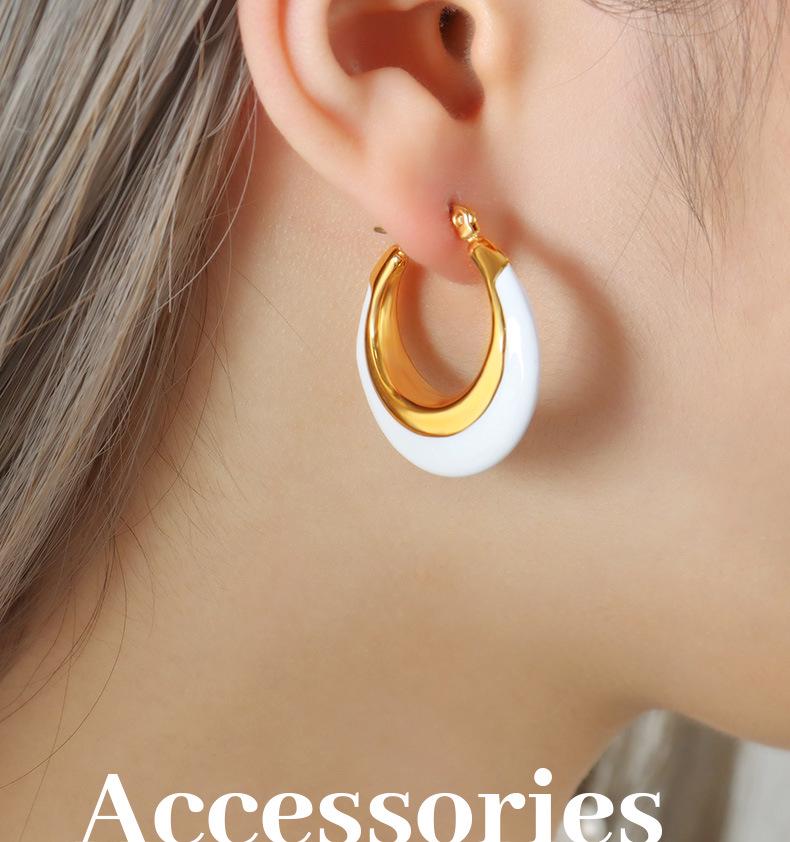 Gold-Plated Geometric Hoop Earrings: Black & White Oil Drip, European Retro Style for Women