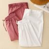 2025 Summer New Solid Color Cotton and Linen Lace Straight-leg Pants Women's Literary Style Drawstring Elastic Waist Casual Pants