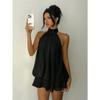 Women's Halter Neck Backless Mini Dress Sleeveless Layered Ruffle A Line Solid Color Summer Vacation Dress