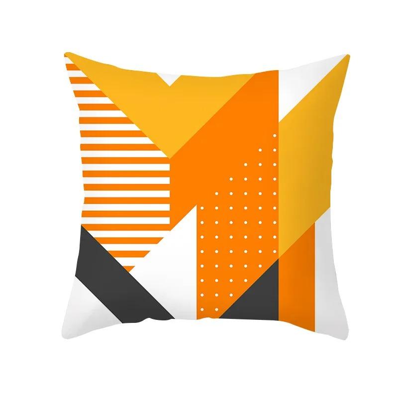 Nordic Orange Geometric Print Peach Skin Fabric Pillowcase Home Room Decoration Office Seat Living Room Sofa Cushion Cover