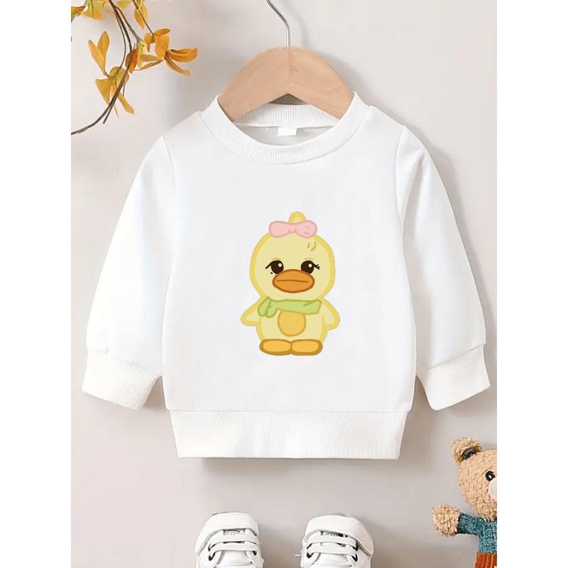 Cute Cartoon Duck Print, Girls Comfortable 0-3 Years Toddler Daily Versatile Crewneck Sweatshirt 110 белый