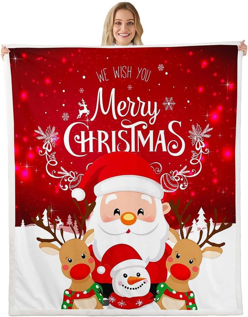 Pink Christmas Throw Blanket - Cartoon Santa Claus Fleece for Kids,Boys,Girls, Women - Snowman Pine Fuzzy Sherpa With Christmas