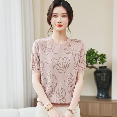 Stylish Knit Short-Sleeve Loose-Fit Summer Top for Middle-Aged & Elderly Women
