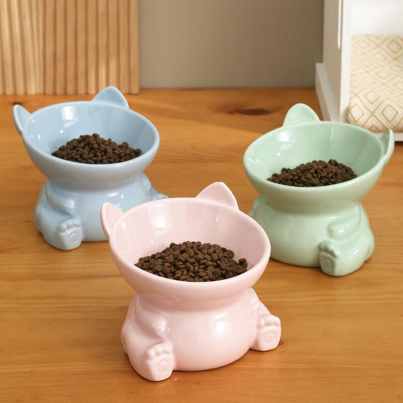 Japanese Style Ceramic Anti-Tip Double Pet Food Bowl