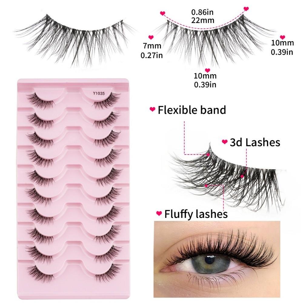 10 Pairs 7-10MM Thick Fluffy False Eyelashes Black Dense Fake Eyelashes DIY Lashes Extension Party