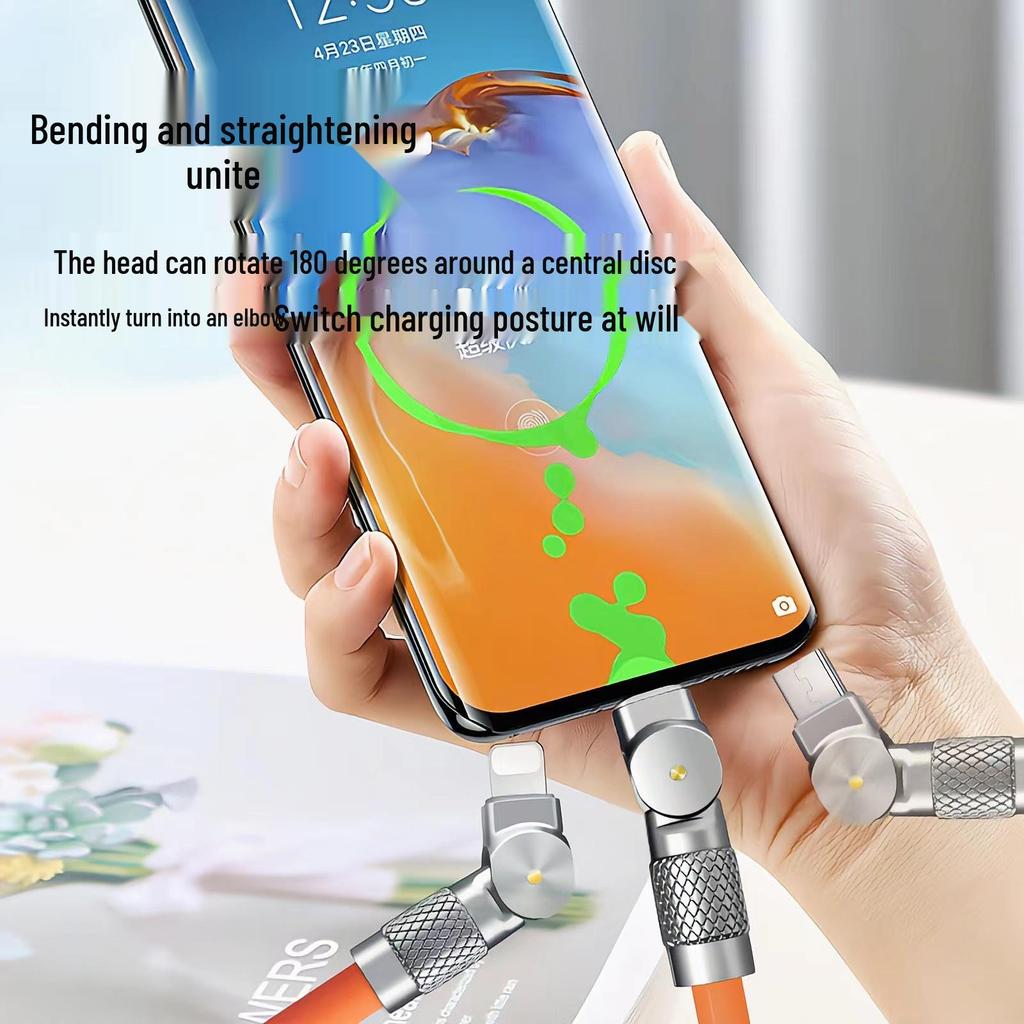 180° Rotating Zinc Alloy 3-in-1 Fast Charging Data Cable