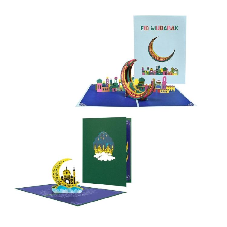 Festive 3D Eid Card Creative Popup Holiday Greeting Cards Built-in Blank Space
