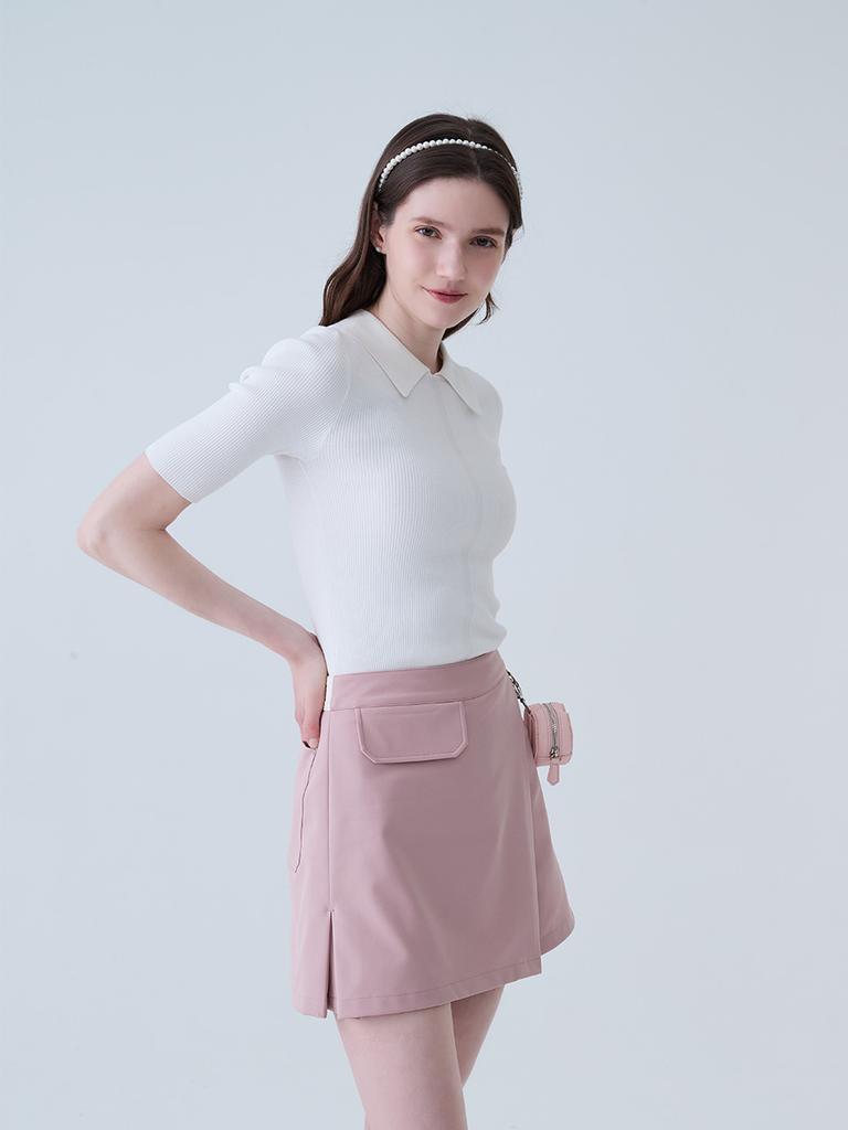 LORDLOAR Back Slit Collar 3/4 Sleeve Knit White