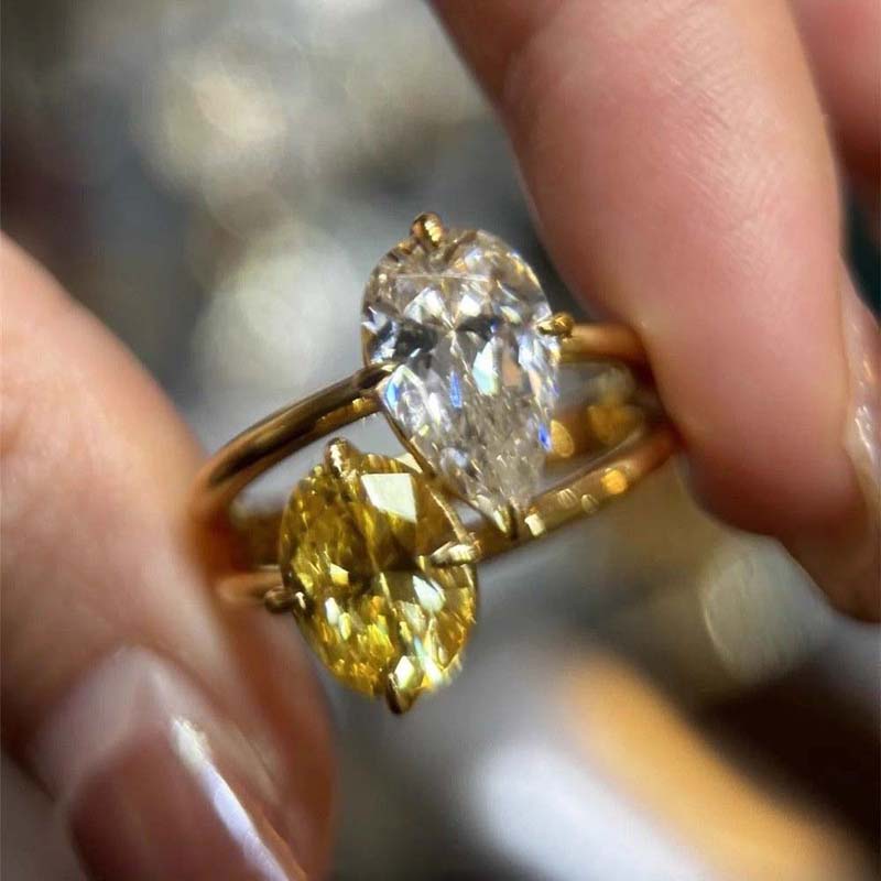 Fashion Water Droplet Shaped Zircon Rings for Women Delicate Geometric Metal Double-Layer Open Rings Wedding Party Jewelry