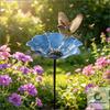 Outdoor Garden Bird Feeder Metal Ground Stake Decorative Flower Shaped Birdbath for Yard Patio Park Lawn