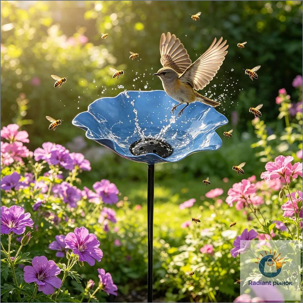 Outdoor Garden Bird Feeder Metal Ground Stake Decorative Flower Shaped Birdbath for Yard Patio Park Lawn