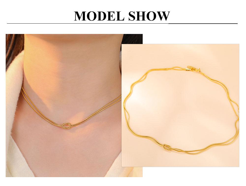 Cazador Trendy Double Snake Chain Necklace Women Stainless Steel Love Knot Clavicle Chain Choker Gold Color Jewelry Gift 2026
