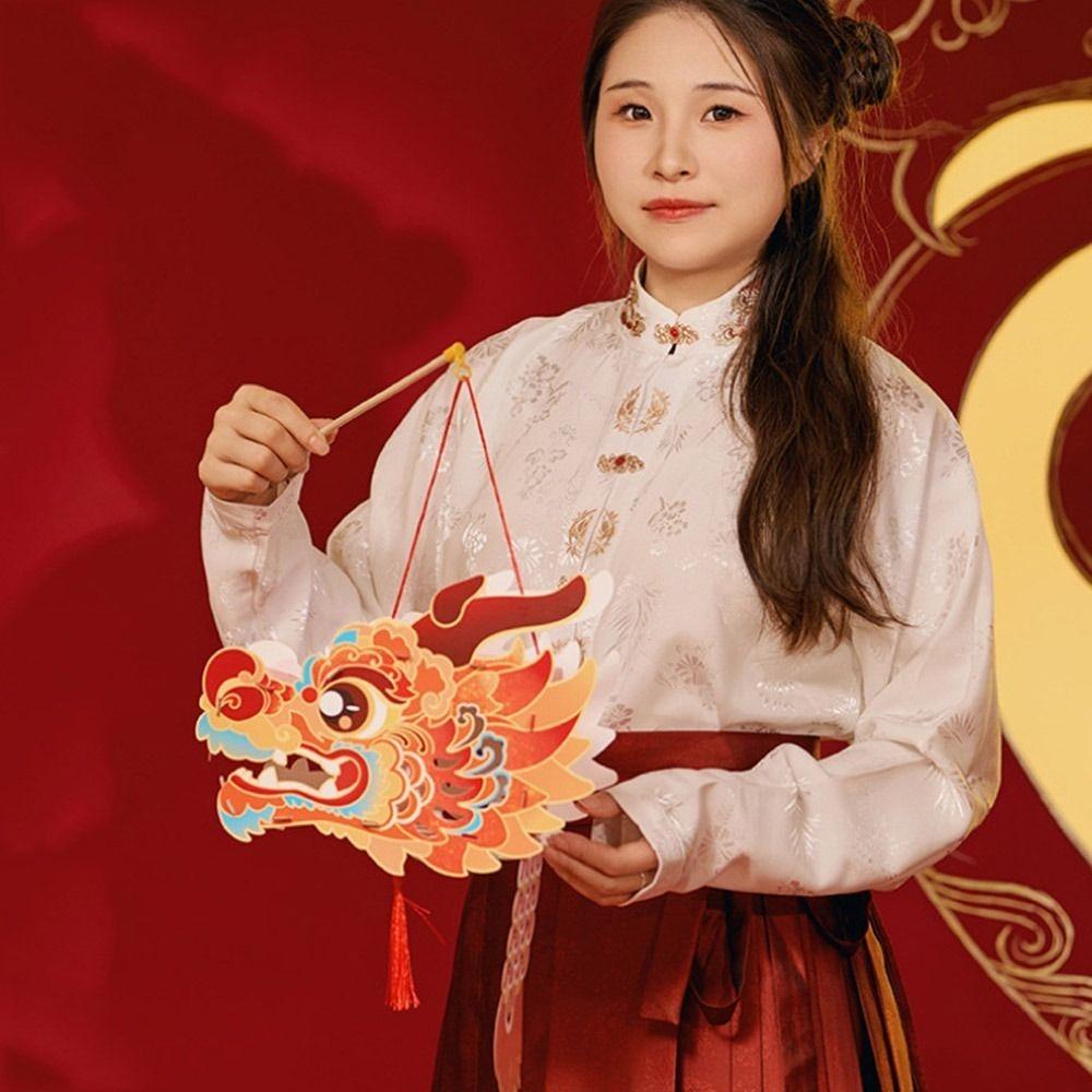 Handmade Dragon Head Lantern Glowing Luminous Handheld Lanterns Cartoon DIY Lantern Children