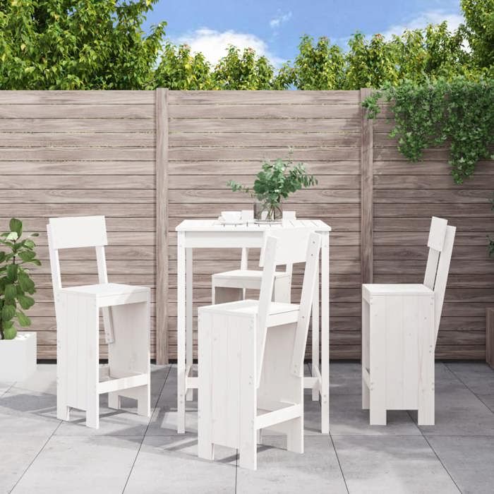 VidaXL Ensemble de bar de jardin 5 pcs blanc bois massif de pin, ensemble de pub, ensemble de bar de patio, ensemble de 3157800