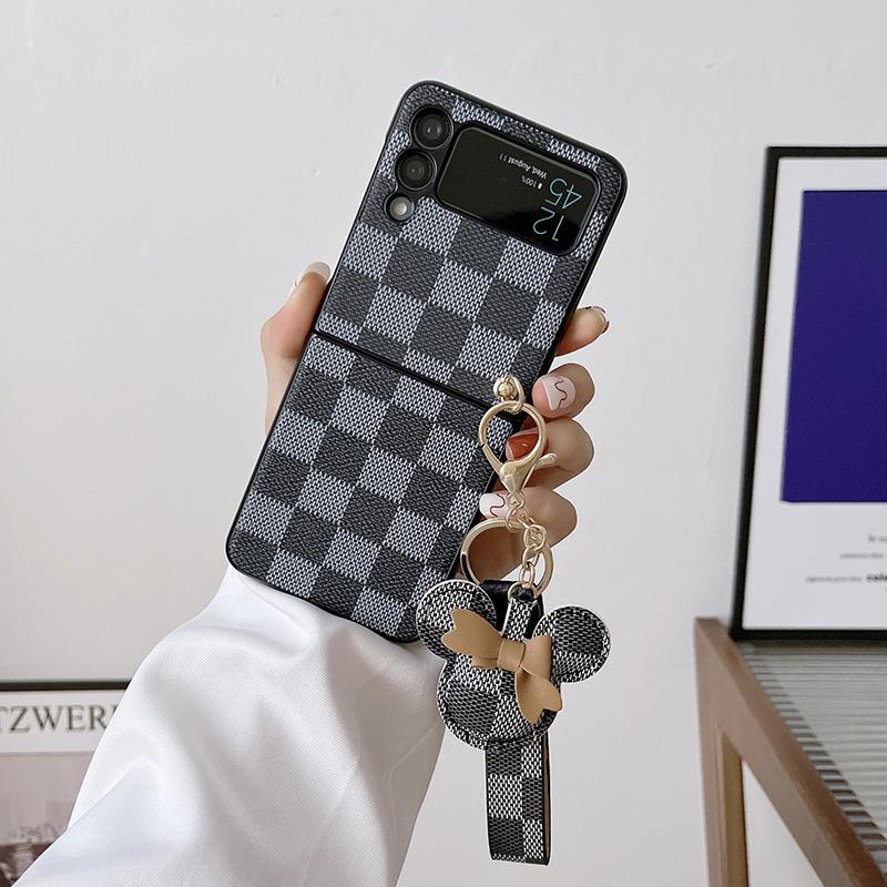 

Ins Suitable for Samsung Zflip4 Folding 3 Checkerboard Hanging Bracelet Mobile Phone Zflod4 Anti-fall Protection Case Zflip4
