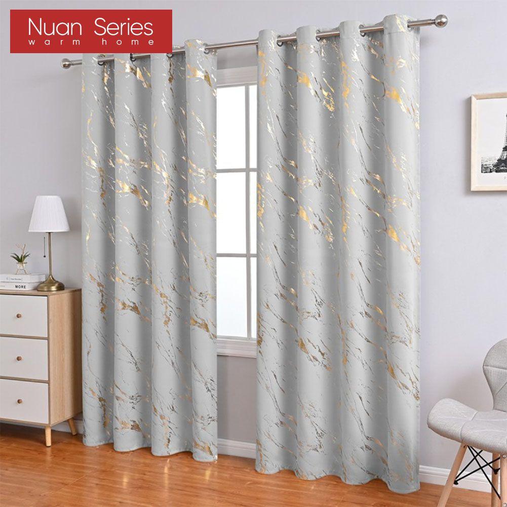 1PC Nuan Series 80% Blackout Fashionable and Minimalist Curtains with Golden and Marble Texture for Living Room Bedroom Balcony Window Home Decor