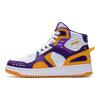 Li Ning Leder Dämpfung Rückprall Mittelhohe Performance Basketballschuhe Herren Weiß Lila Orange ABCS063-2