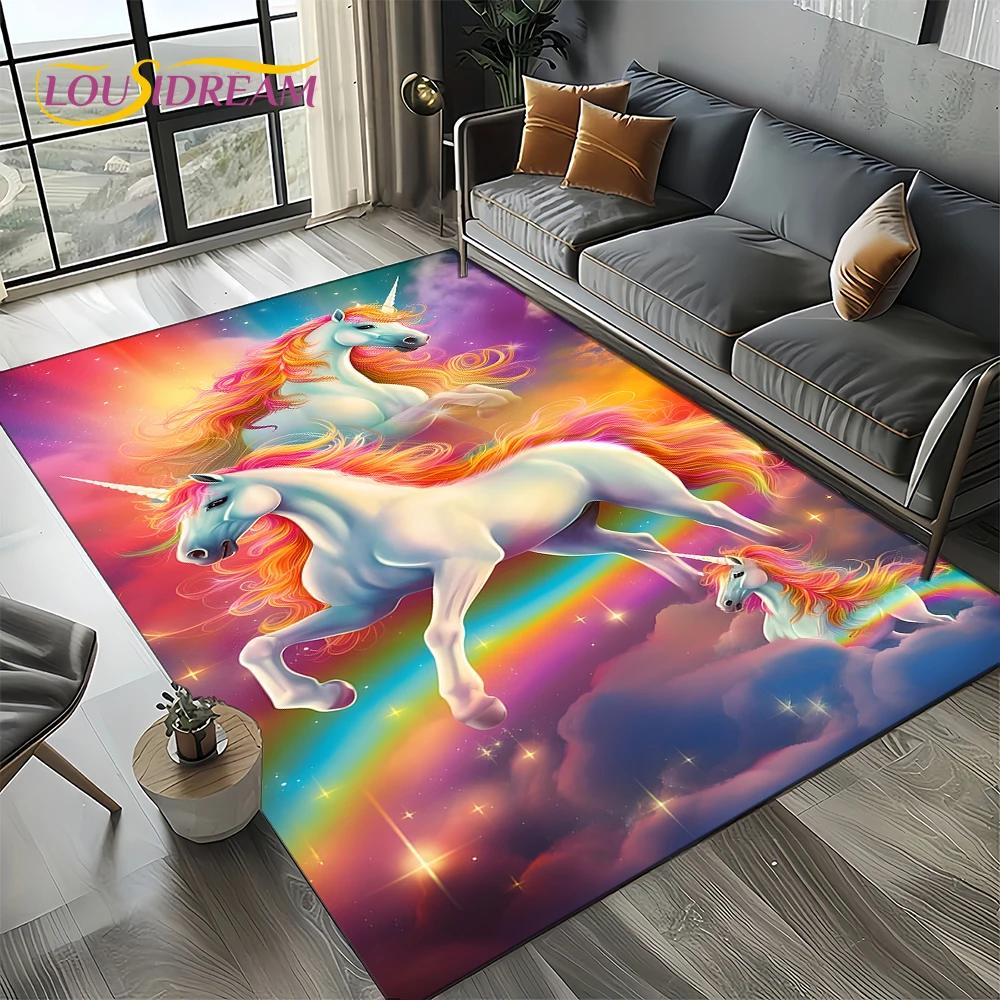 Covor Covoară Stil 27 Unicorn Desen Animat Fată Vis pentru Living Dormitor Decor Acasă Sofă, Covor Zonă Copii Covoraș de Podea Antiderapant Cadou
