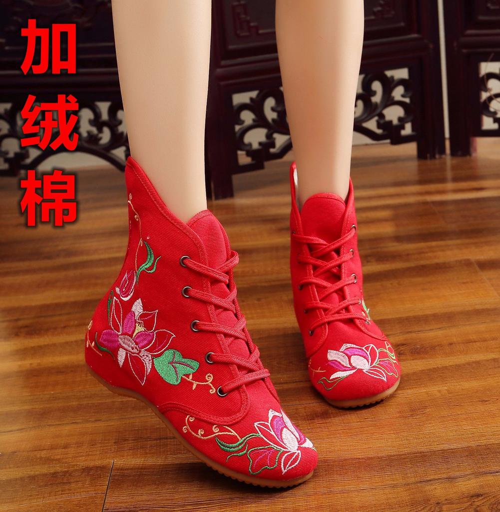Fashion Embroidery Shoes Handmade Women's Embroidered Canvas Ballet Flats Ladies Comfortable Chinese Ballerinas Vegan