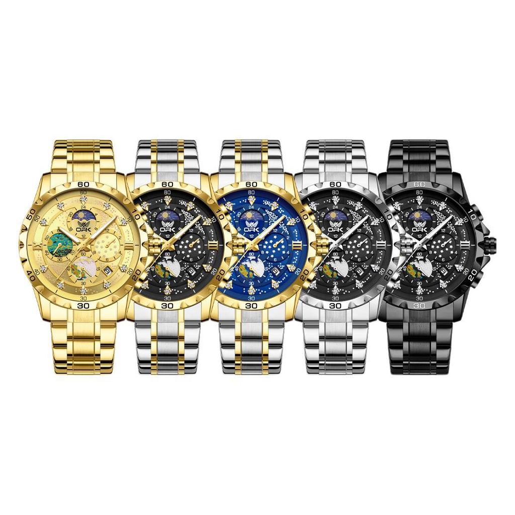 OPK Stainless Steel Waterproof Starry Sky Men's Watch Male Student Luminous Single Calendar Quartz Watch