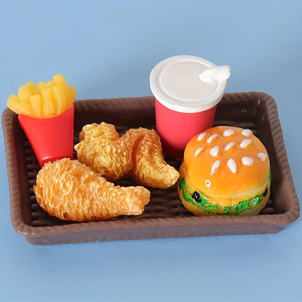 

6Pcs/set Cute Mini fried food ornaments, including 1 French fries, 1 burger, 1 drink, 1 chicken leg,1 small chicken wing, micro-landscape decoration 6pcs