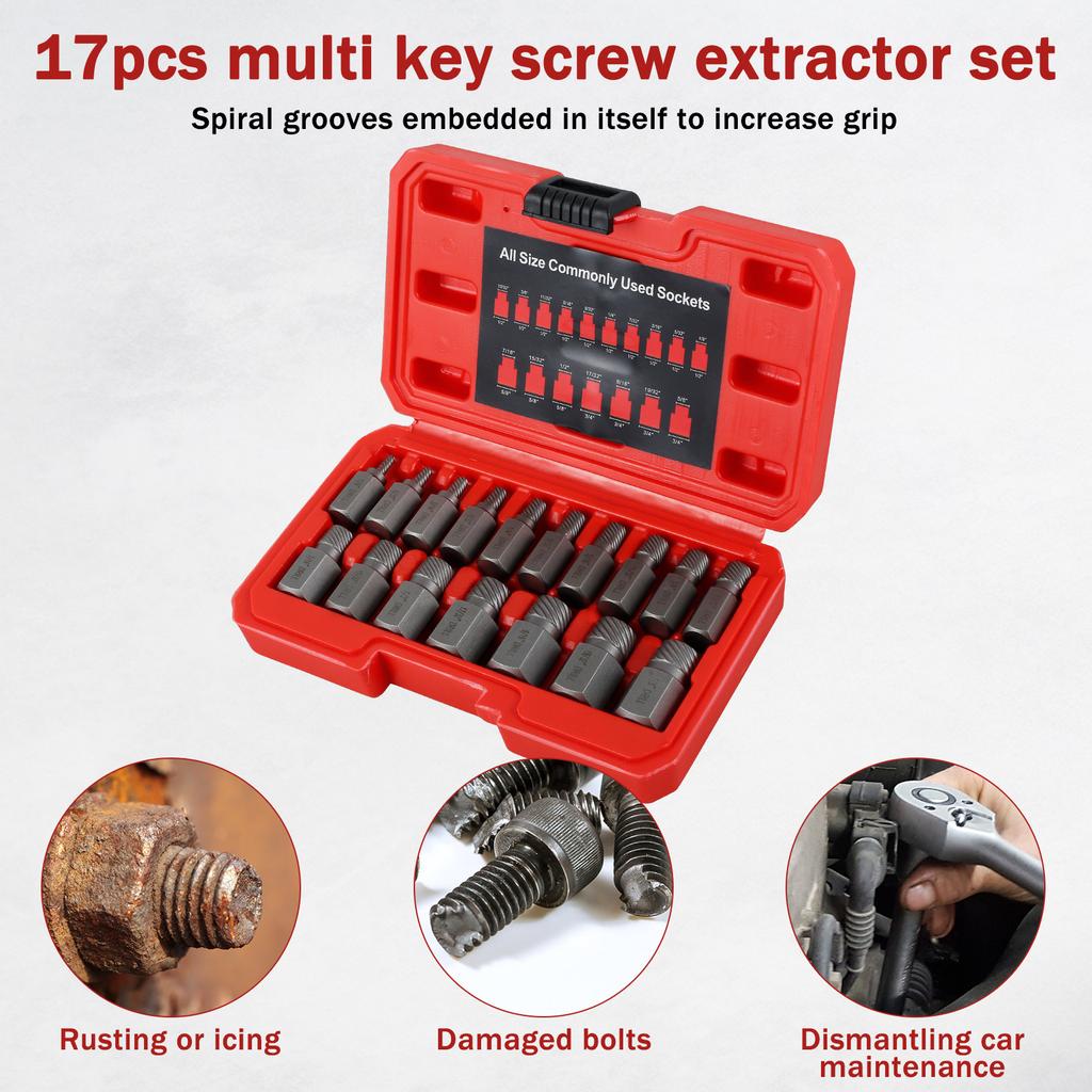 15/17pcs chrome molybdenum steel hexagonal screw extractor kit easy to remove bolt extractor tool multi size disassembly kit
