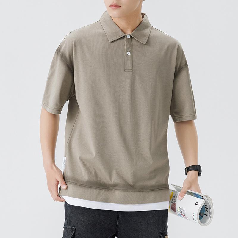 Sommer Herren POLO-Shirt Revers Kurzarm Fake Zweiteiler Herren Revers Dünnes Kurzes T-Shirt