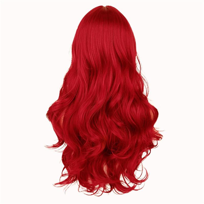 Synthetic Long Red Mermaid Wig for Women Natural Looking Curly Wavy Hair Wigs for Daily Party Use Heat Resistant Fiber