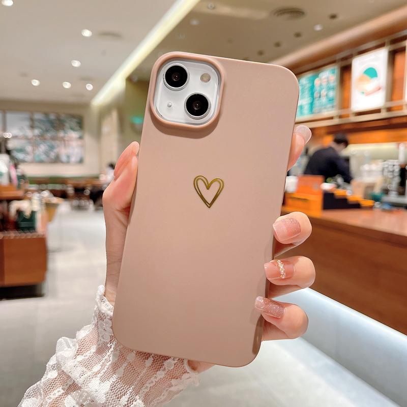 Applicable to iPhone13 bronzing love mobile phone case 12PRO simple solid color 11 anti-drop protective case XSMAX soft case