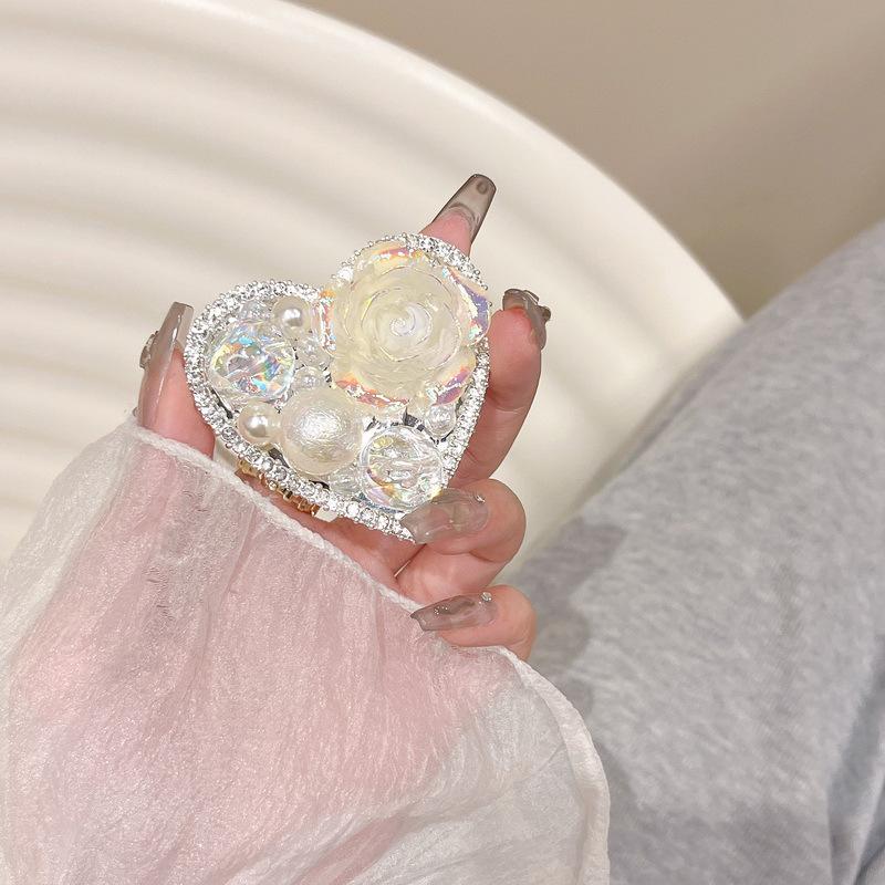 Small Fresh Rhinestone Flower Pearl Mobile Phone Airbag Bracket Love Back Sticker Retractable Desktop Watching Drama Support