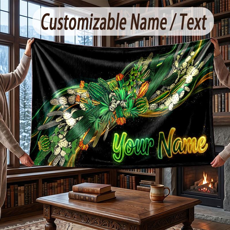 Floral Garden Theme Throw Blanket Custom Name Text Personalized Blanket Soft Cozy Blanket for Home Sofa Bed