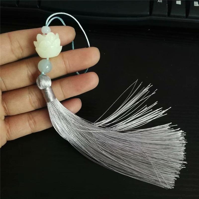 Imitation White Jade Lotus Tassel Pendant Chinese Knot Tassel Tassels Chinese Style Bookmark Fan Pendant Clothing Accessories