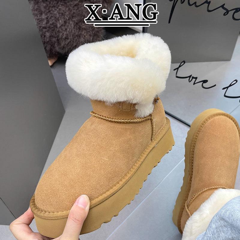 

Интегрированные овчина и мех зимние женские нескользящие ботинки Sangpo на толстой подошве с набивкой, теплые, большие хлопковые ботинки, короткие ботинки 40