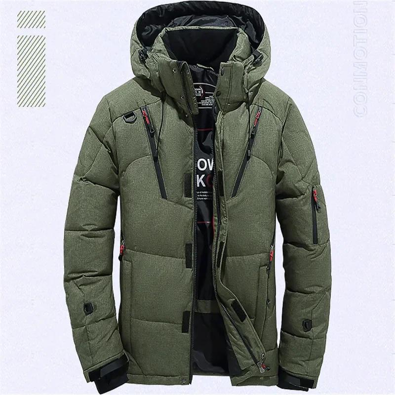 Winter Down Jacket Men White Duck Coat Windproof Warm Travel Camping Overcoat In Thicken Solid Color Hooded Male Clothing