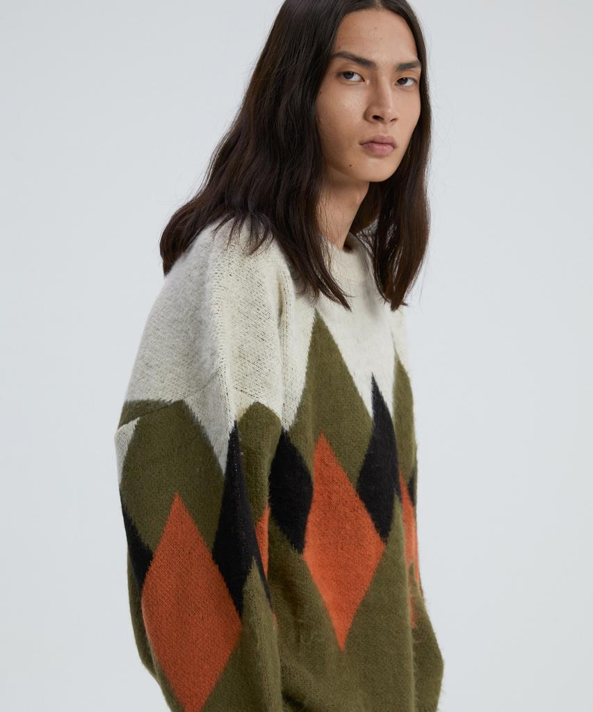 KNITTED Bulky Brush Argyle Knit Khaki