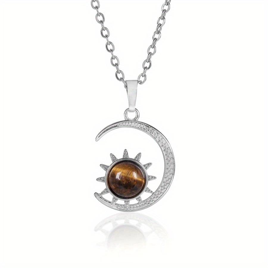 Natural Crystal Stone Inlaid Sun Moon Pendant Amethyst Rose Quartz Classic Charm Necklace Jewelry Necklace Jewelry for Women